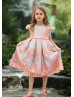 Rose Pink Lace Gray Satin Keyhole Back Elegant Flower Girl Dress